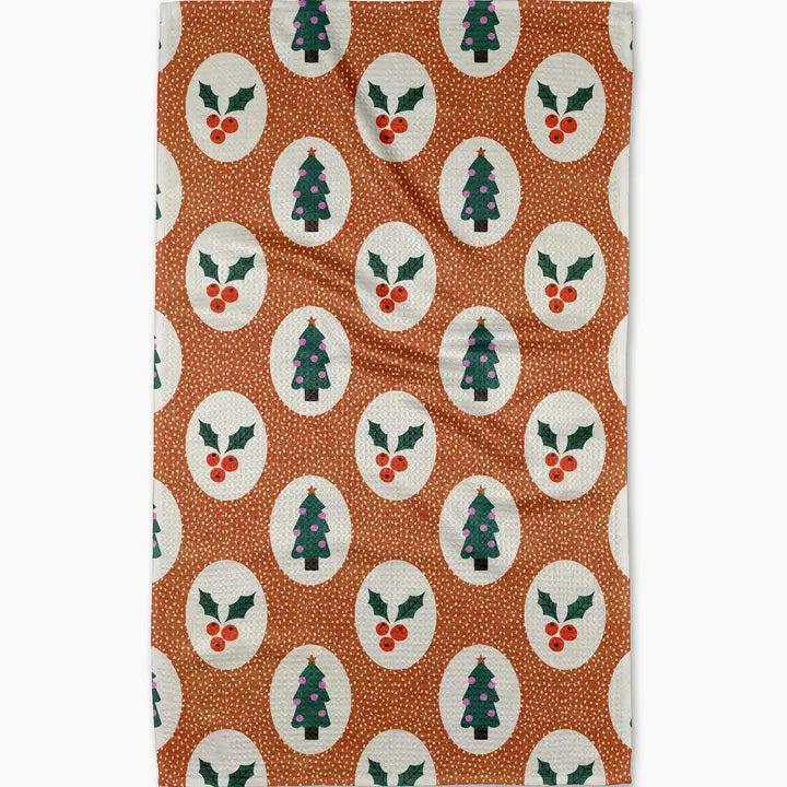 Vintage Holly Christmas Geometry Towel