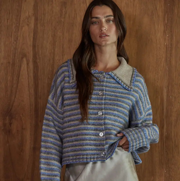 Striped Collared Cardigan
