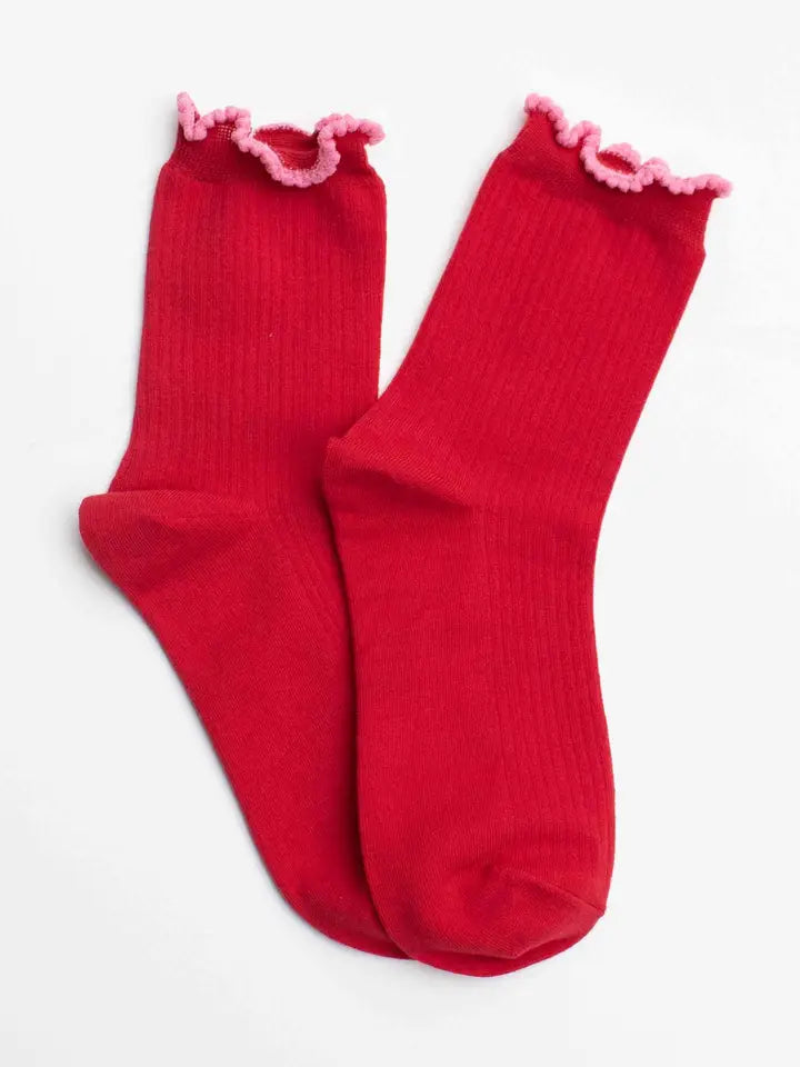 Ruffle Edge Cotton Blend Socks