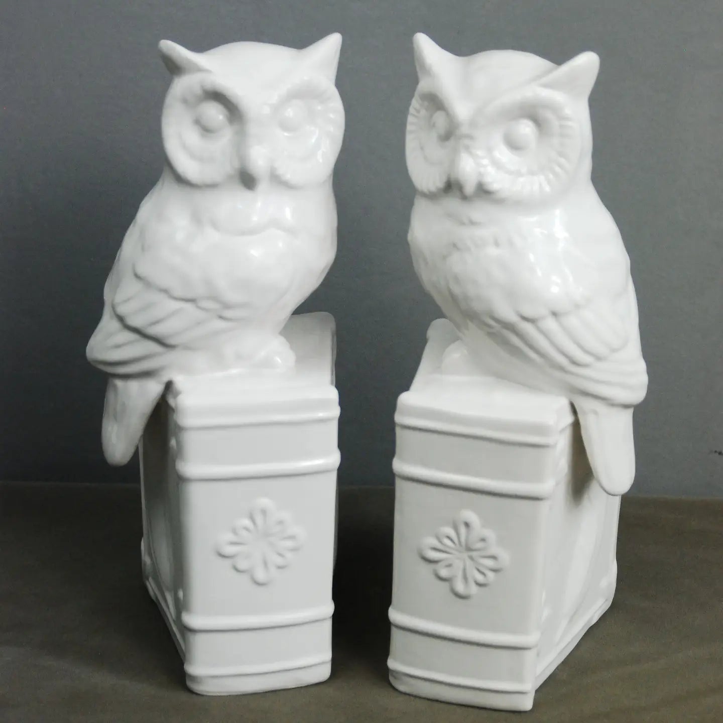 Owl White Bookends