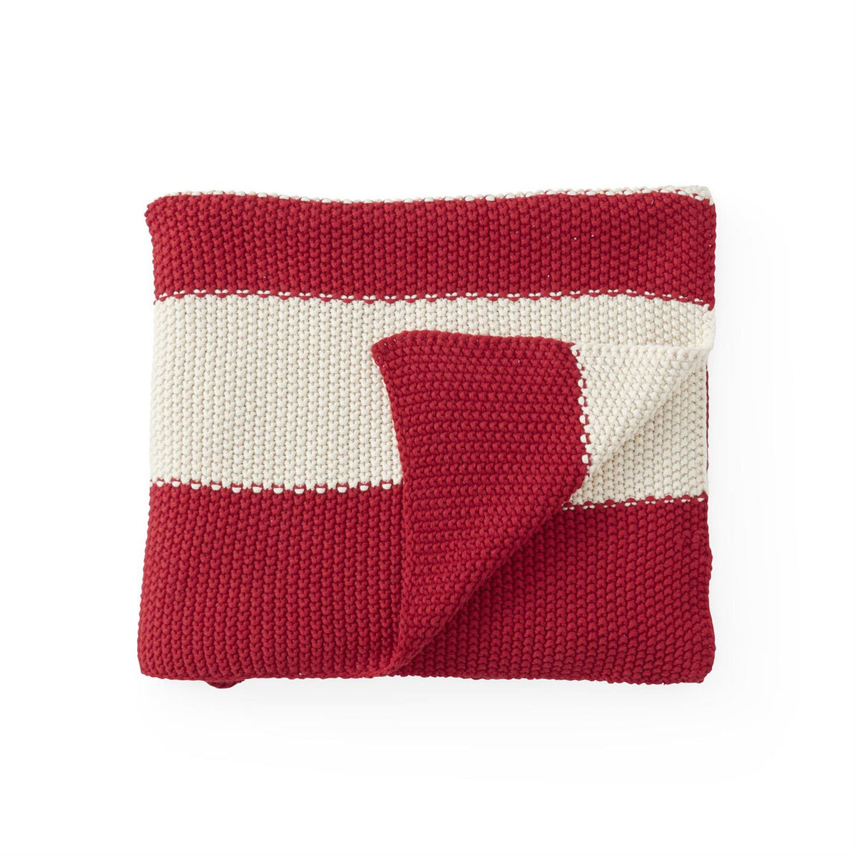 60" Cotton Knit Red & Cream Striped Throw