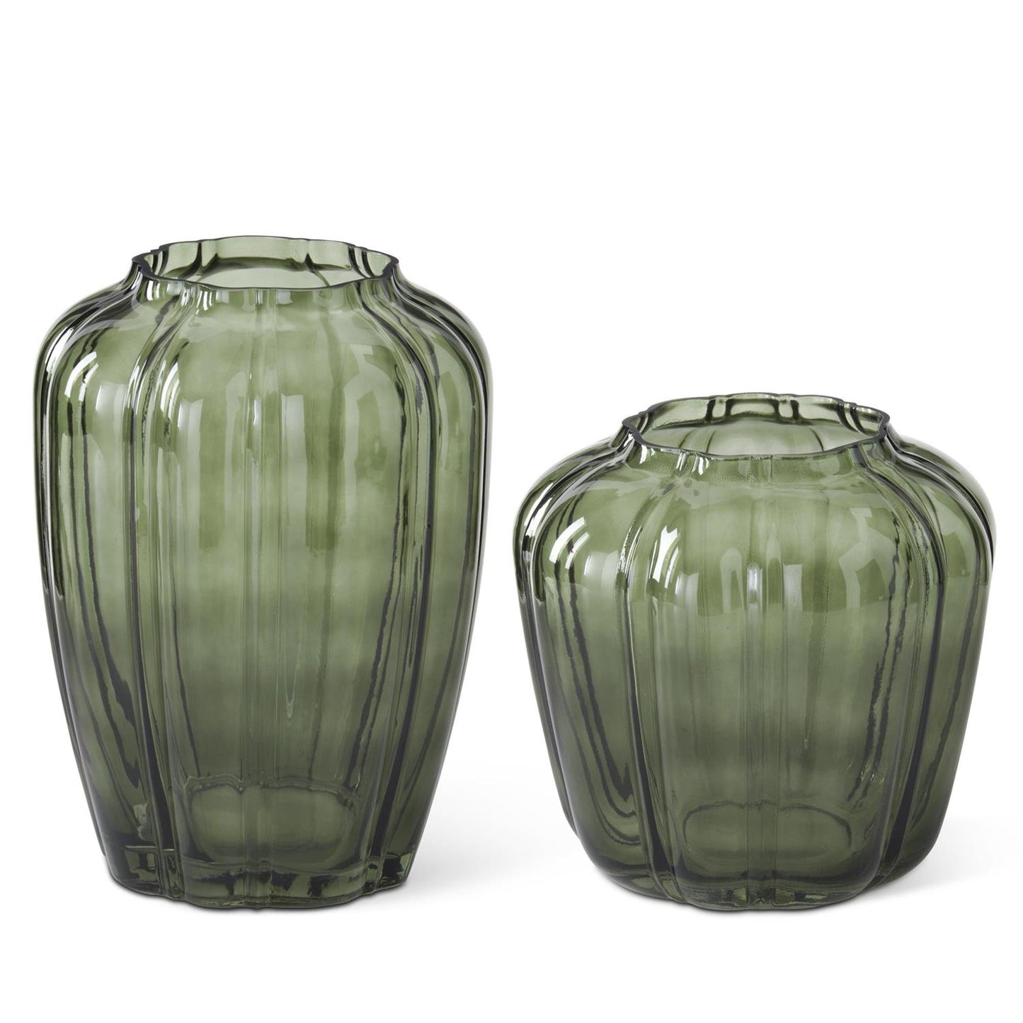 Scalloped Green Pressed Glass Vase