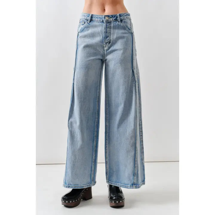 Pintucked Wide Denim Pants
