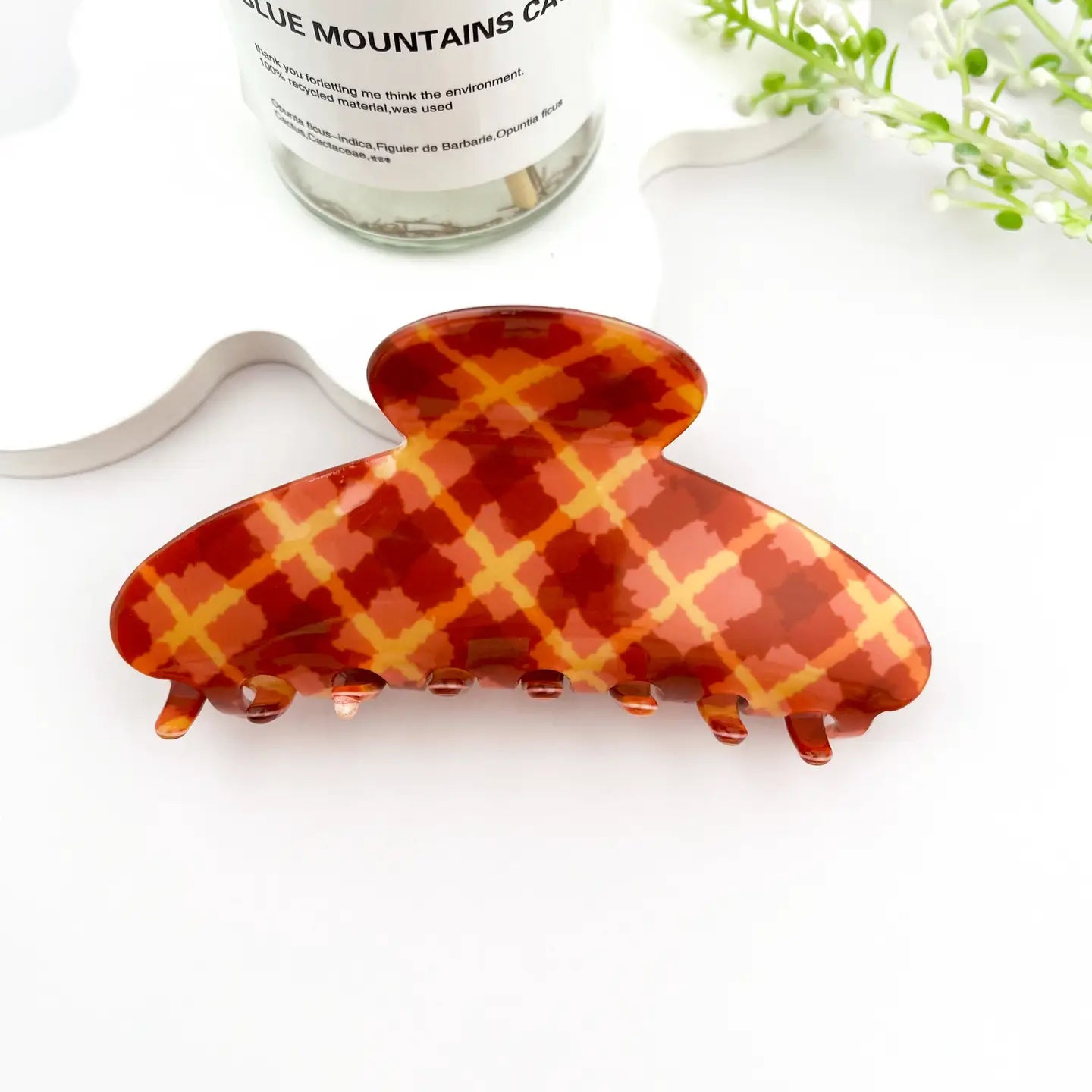 Plaid Crescent Hair Claw