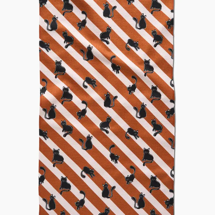 Striped Black Cat Tea Towel