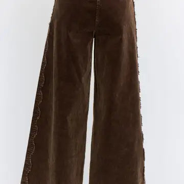 Wide-Leg Corduroy Scalloped Trousers