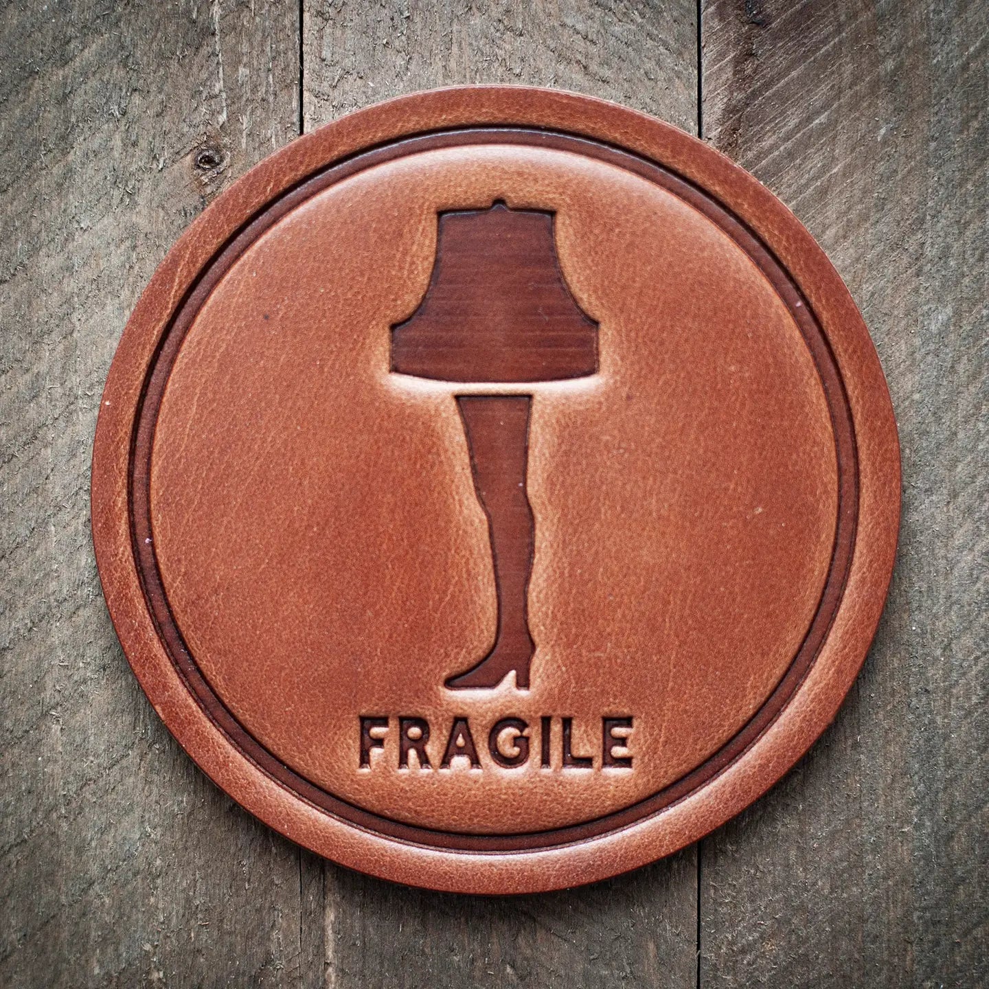 4" Fragile Leather Coaster