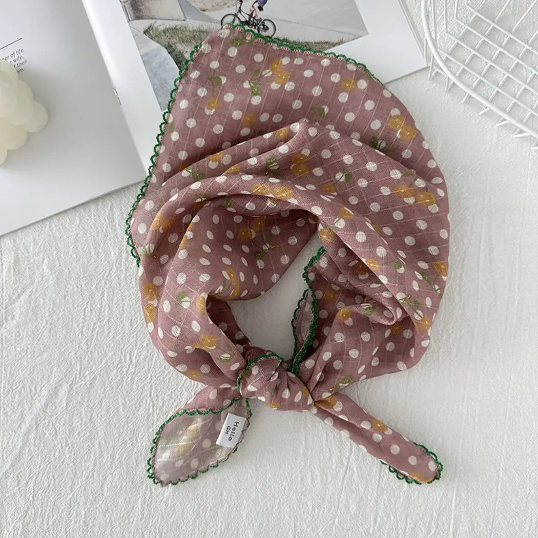 Polka Dot Neck Scarf with Cherry Patterns