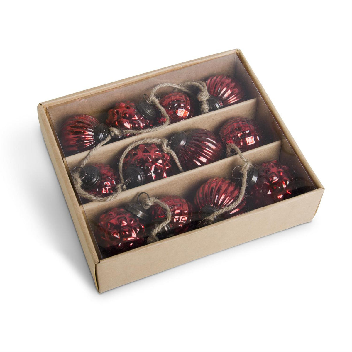 12 Boxed 2" Red Mercury Glass Ornaments