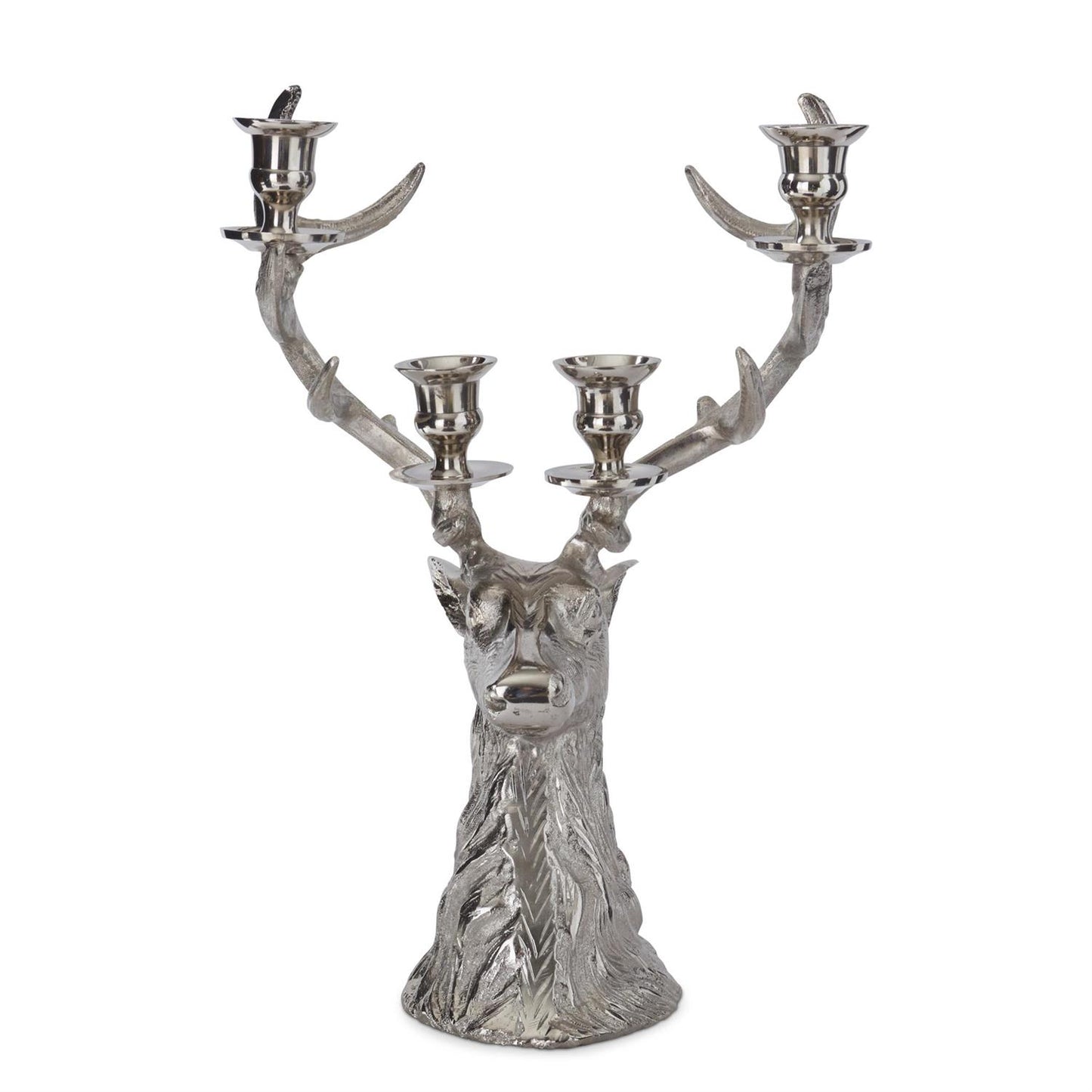 16" Silver Deer Bust Candelabra