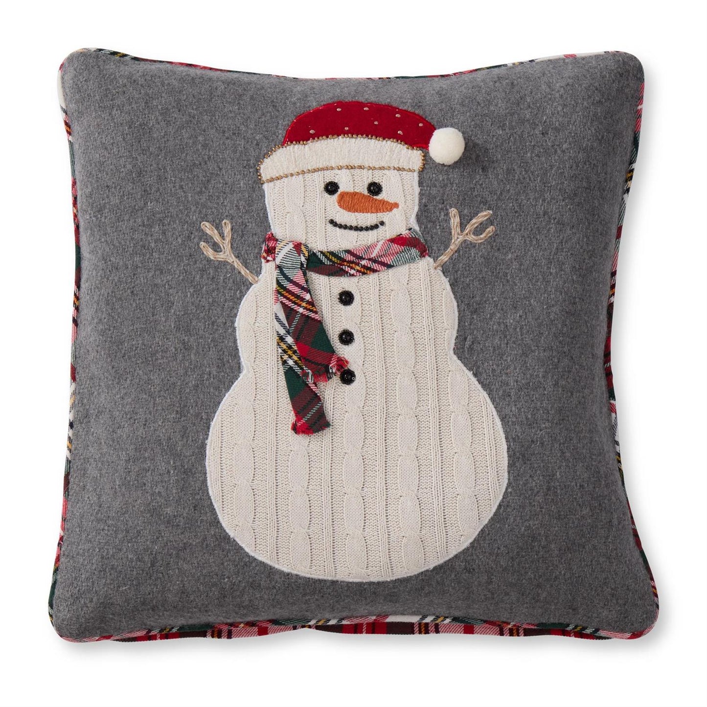 20" Grey Wool Snowman Pillow