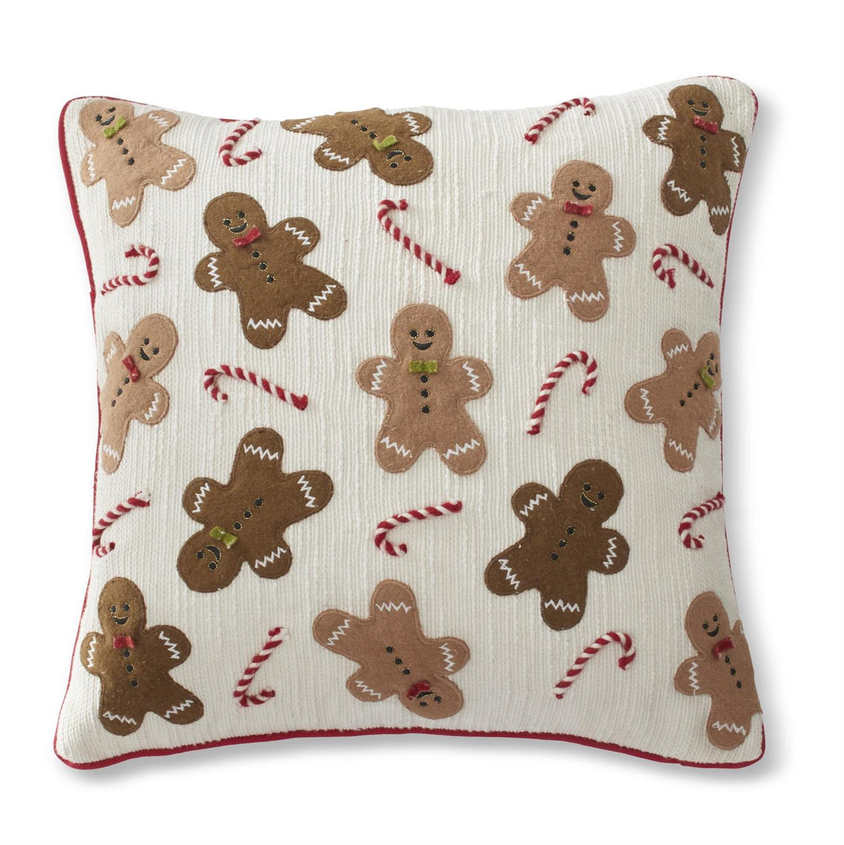 18 Inch Candy Cane & Gingerbread Men Cream Pillow
