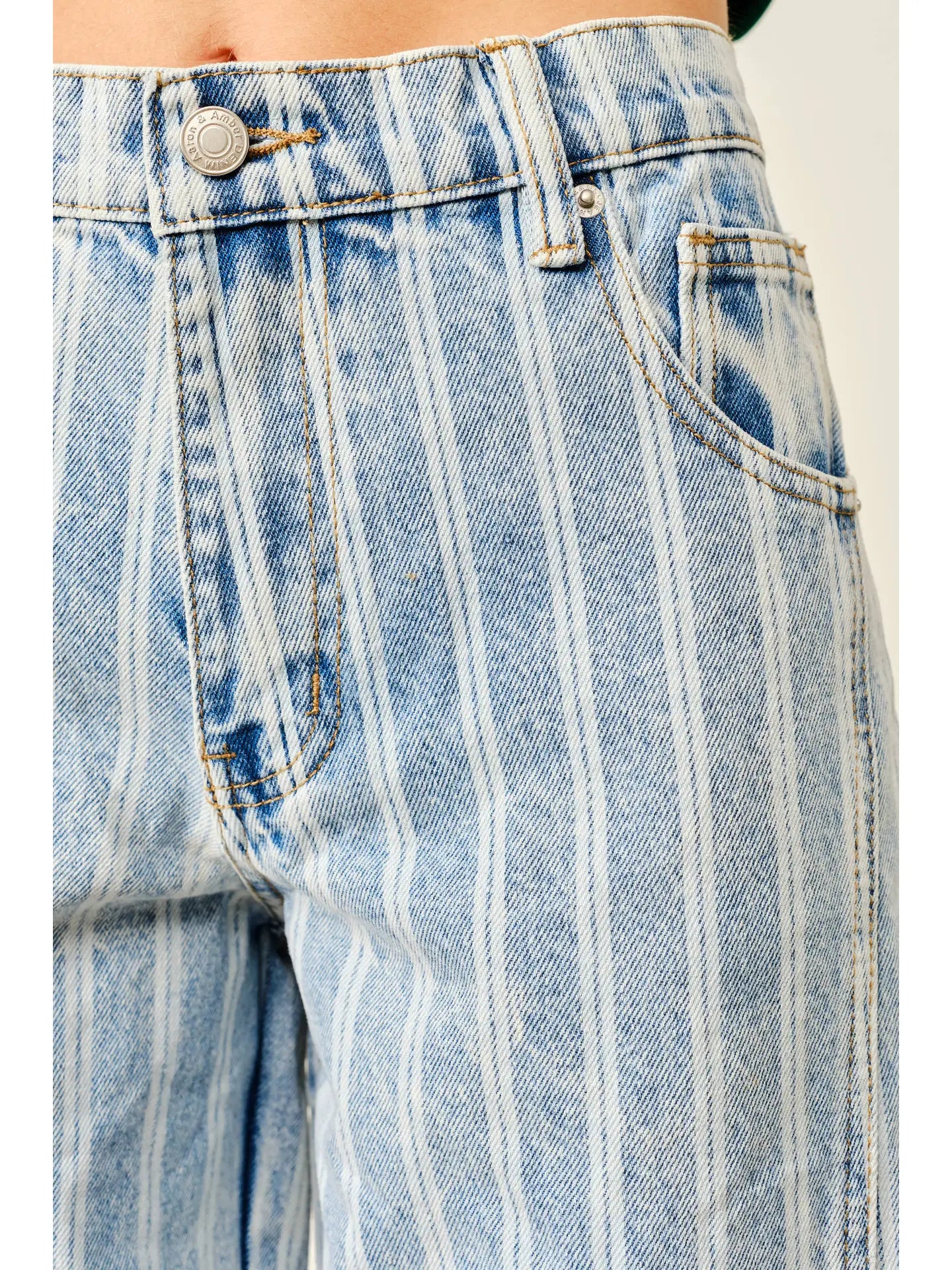 Striped Denim Balloon Washed Jeans