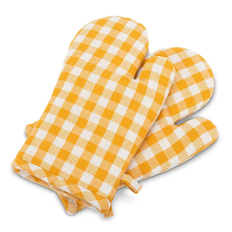 Yellow Gingham Oven Mitt Set