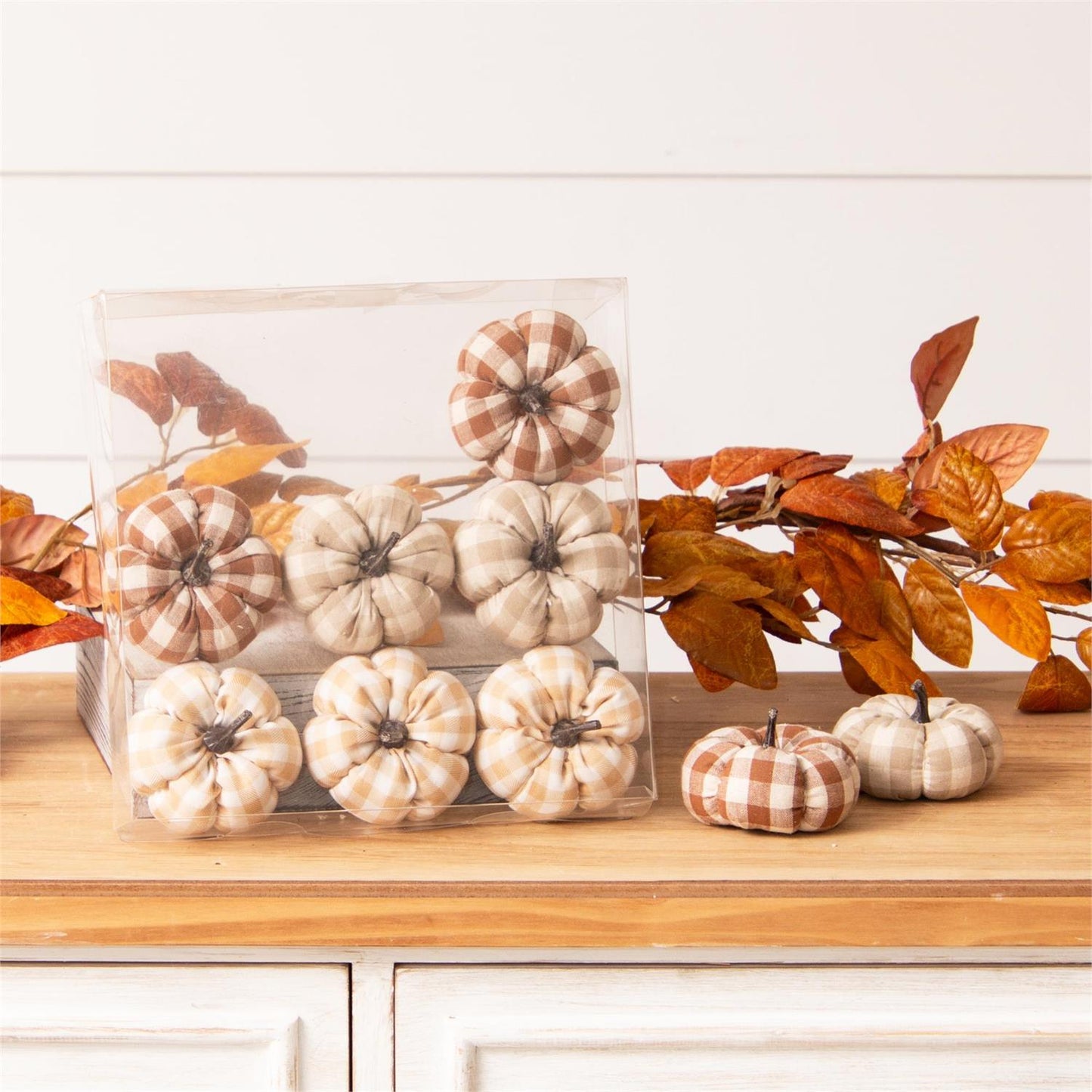 Tan Plaid Mini Pumpkin