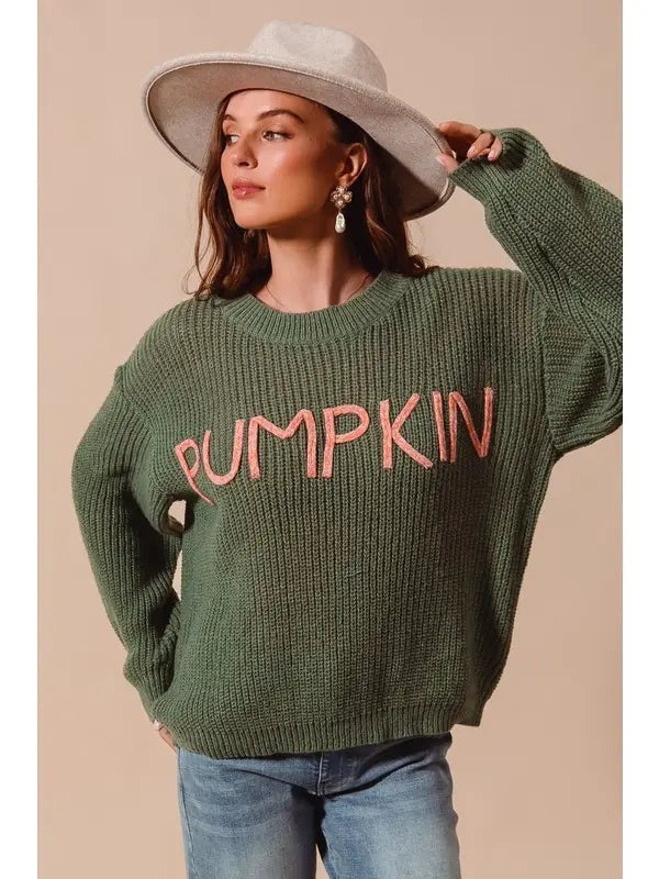 Pumpkin Tinsel Lettering Sweater