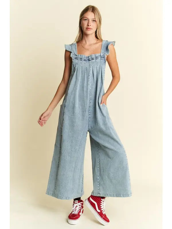 Flutter Sleeve Pintuck Jumpsuit