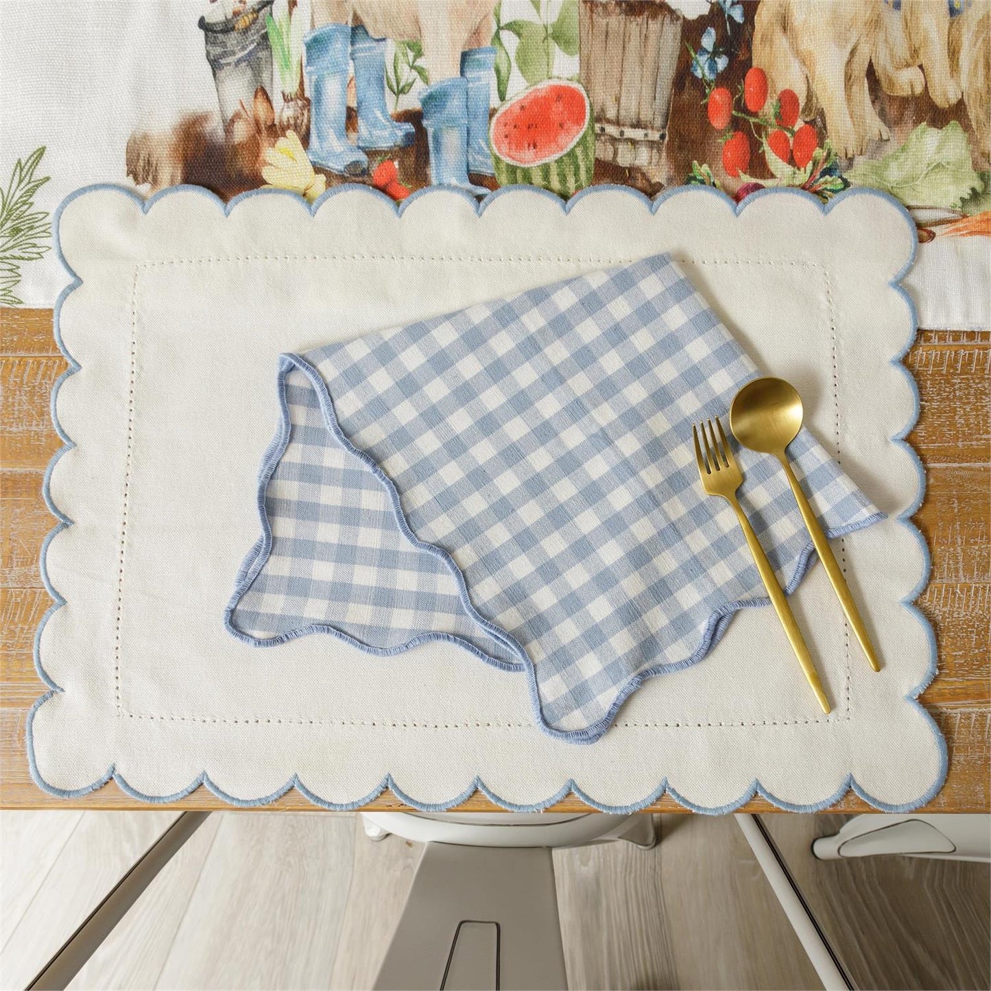 Scalloped Blue Gingham Napkin