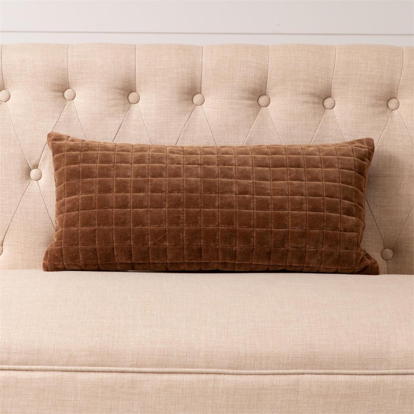 Quilted Velvet Lumbar Pillow Coffee