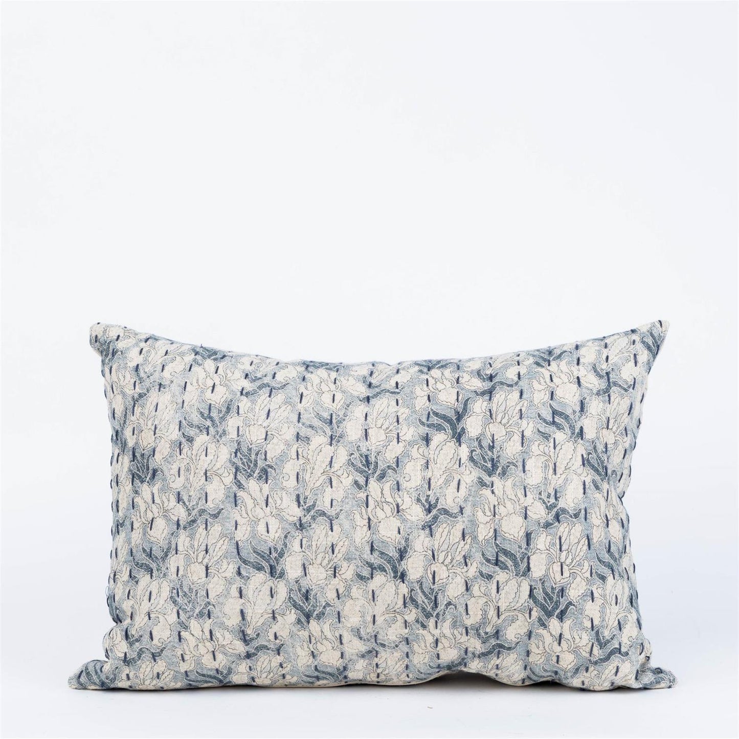 Blue Floral Kantha Stitch Pillow