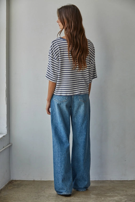 Knit Cotton Spandex Striped Ribbed Top