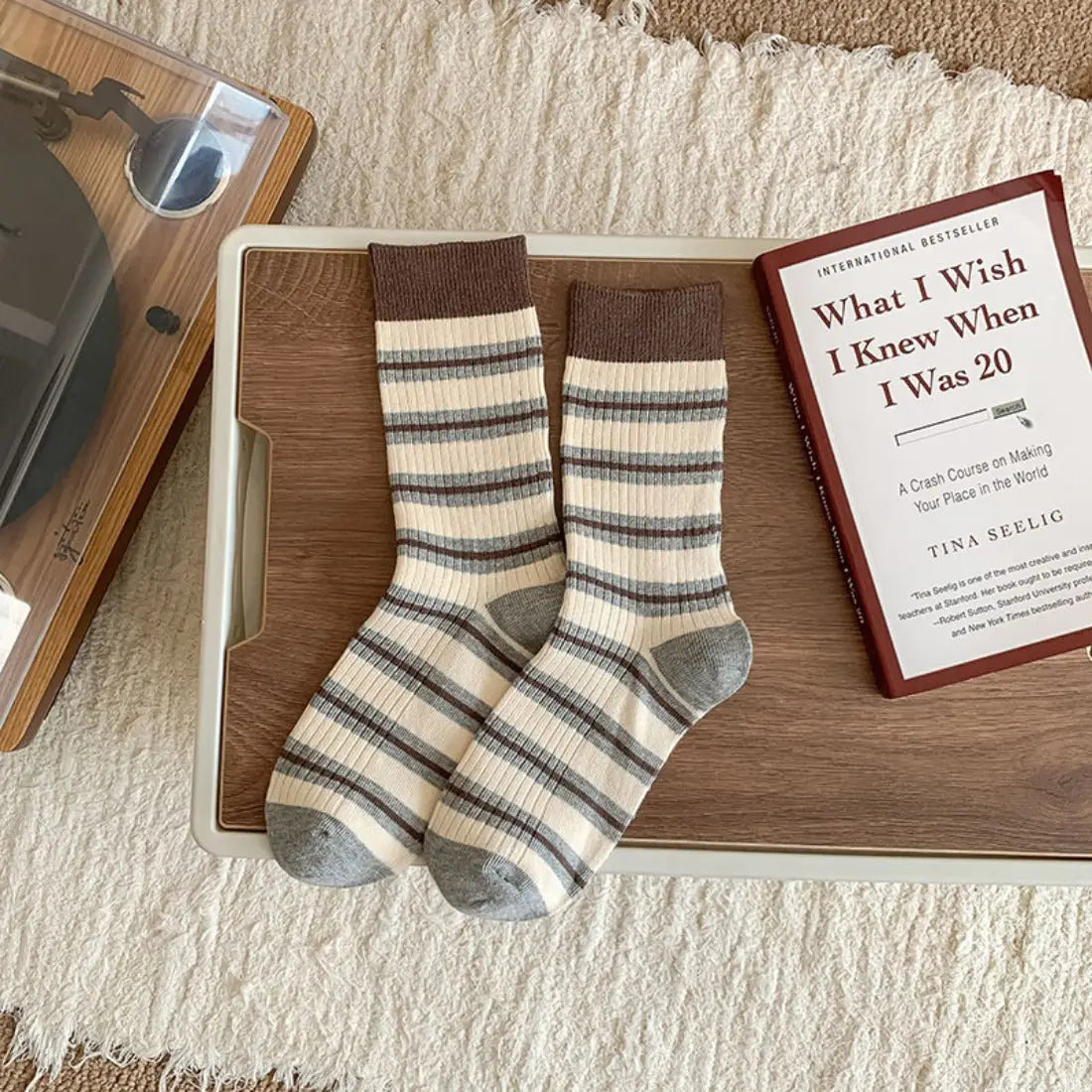 Brown & Grey Stripped Socks