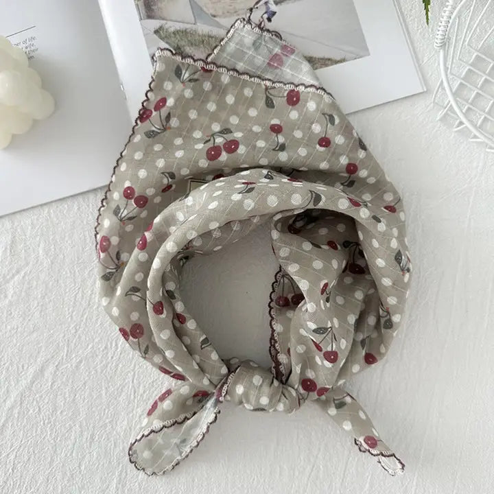 Polka Dot Neck Scarf with Cherry Patterns