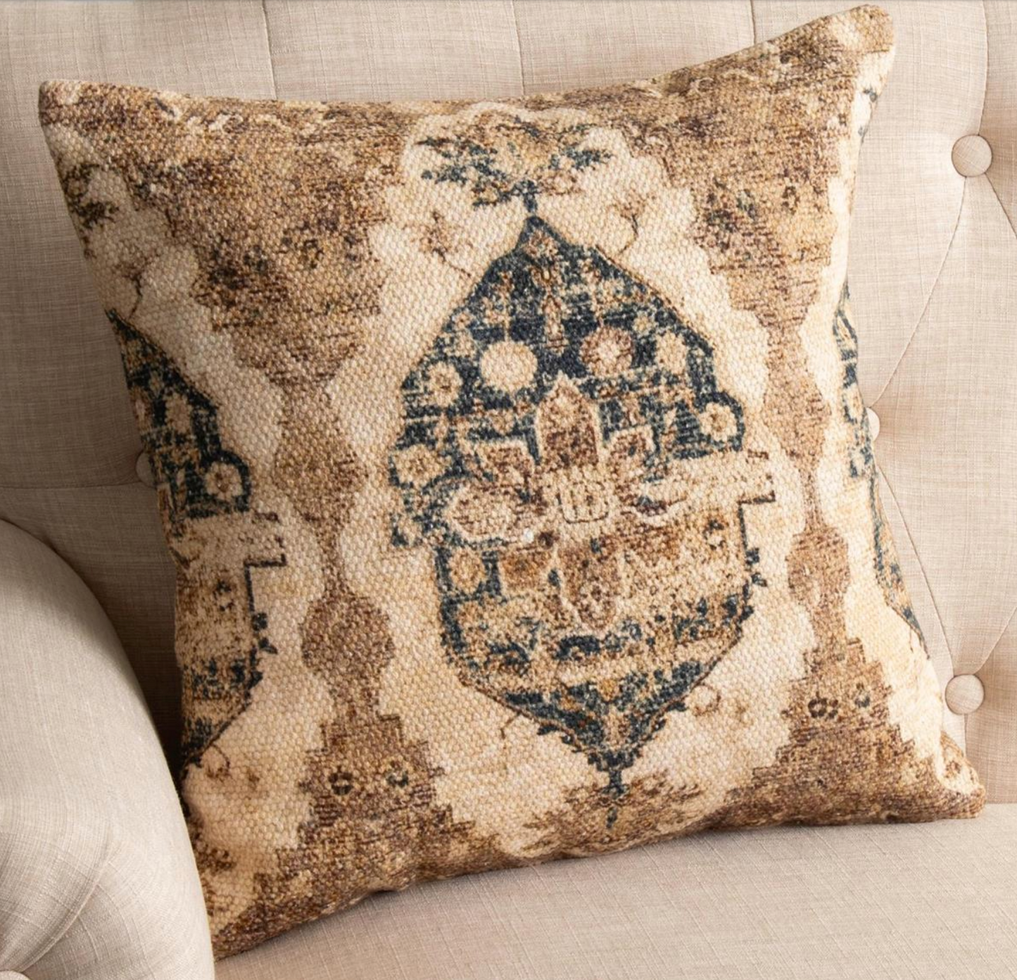Knubby Slub Antique Rug Navy Pillow
