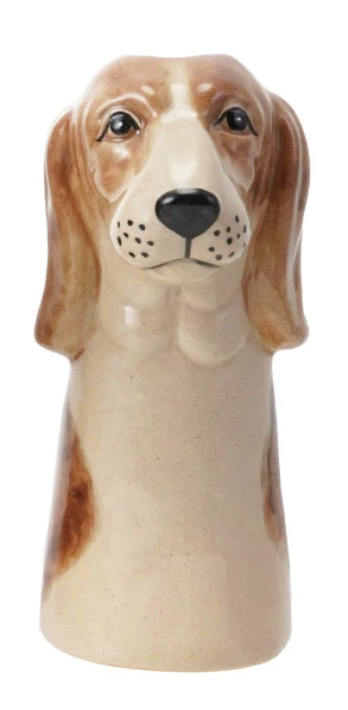 Hand-Painted Stoneware Dog Vase