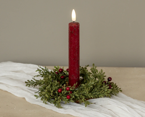 7" MINI LEAF TAPER CANDLE RING W/ BURGUNDY BERRIES
