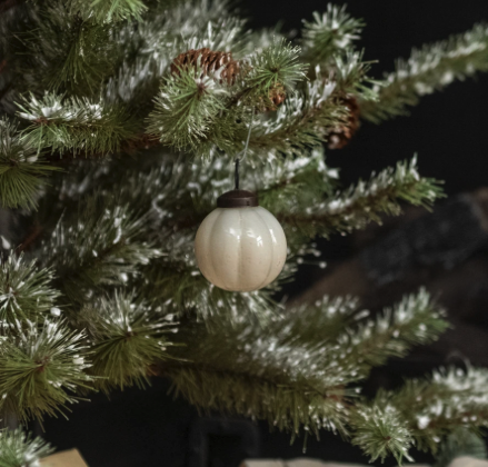 2" Ivory Ribbed Glass Ornament