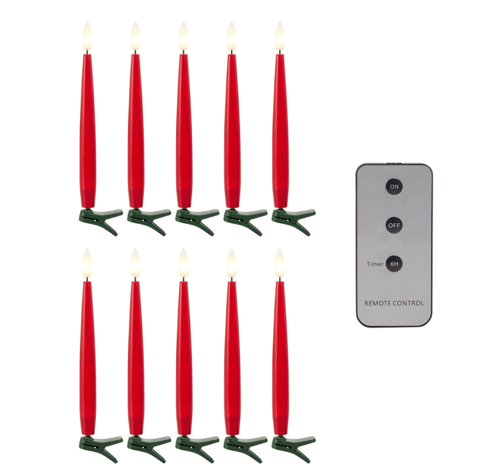 Set/10 5.75" Clip on Red Candles