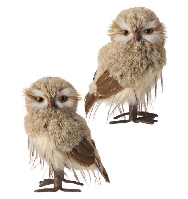 9" Winter Chalet Feather Owl