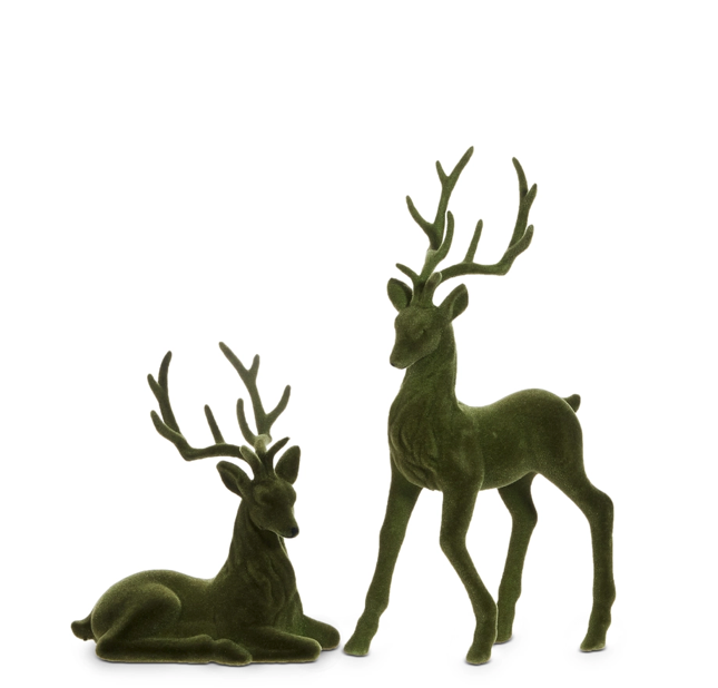 15" Green Flocked Deer