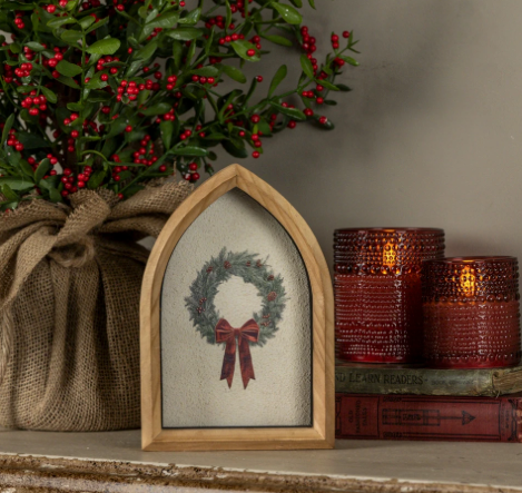 8" Holiday Wreath Framed Sign