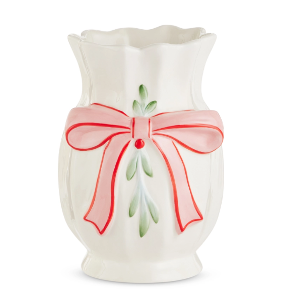 8.75" Bow & Mistletoe Vase