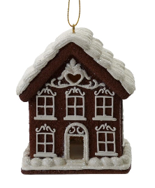 Resin Gingerbread House Ornament with LED Light, 2 Styles
