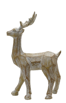 Resin Standing Deer, Whitewashed Carved Wood Finish