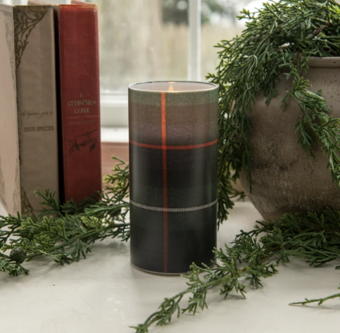 Green/Black Tartan 3D Flame Candle