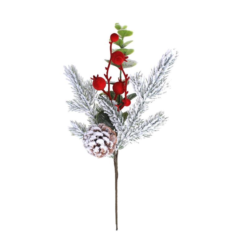 15" Snowy Pine Pick with Red Berries