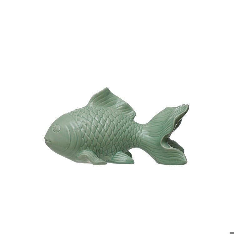 10" Green Stoneware Fish