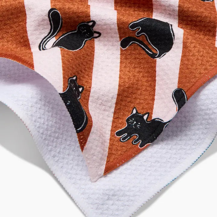 Striped Black Cat Tea Towel