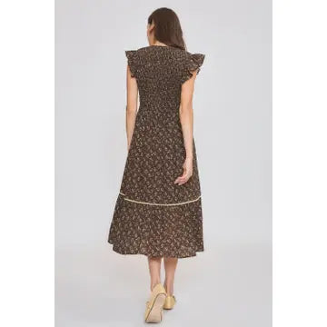 Floral Button Front Midi Dress