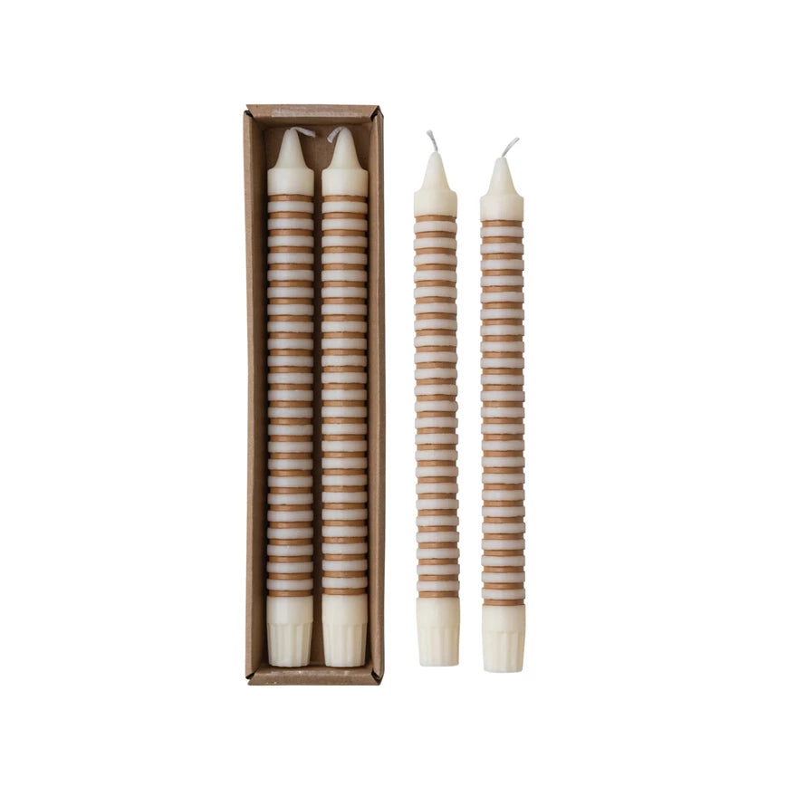 10" Unscented Striped Taper Candle Box of 2