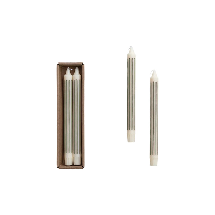 10" Unscented Striped Taper Candle Box of 2