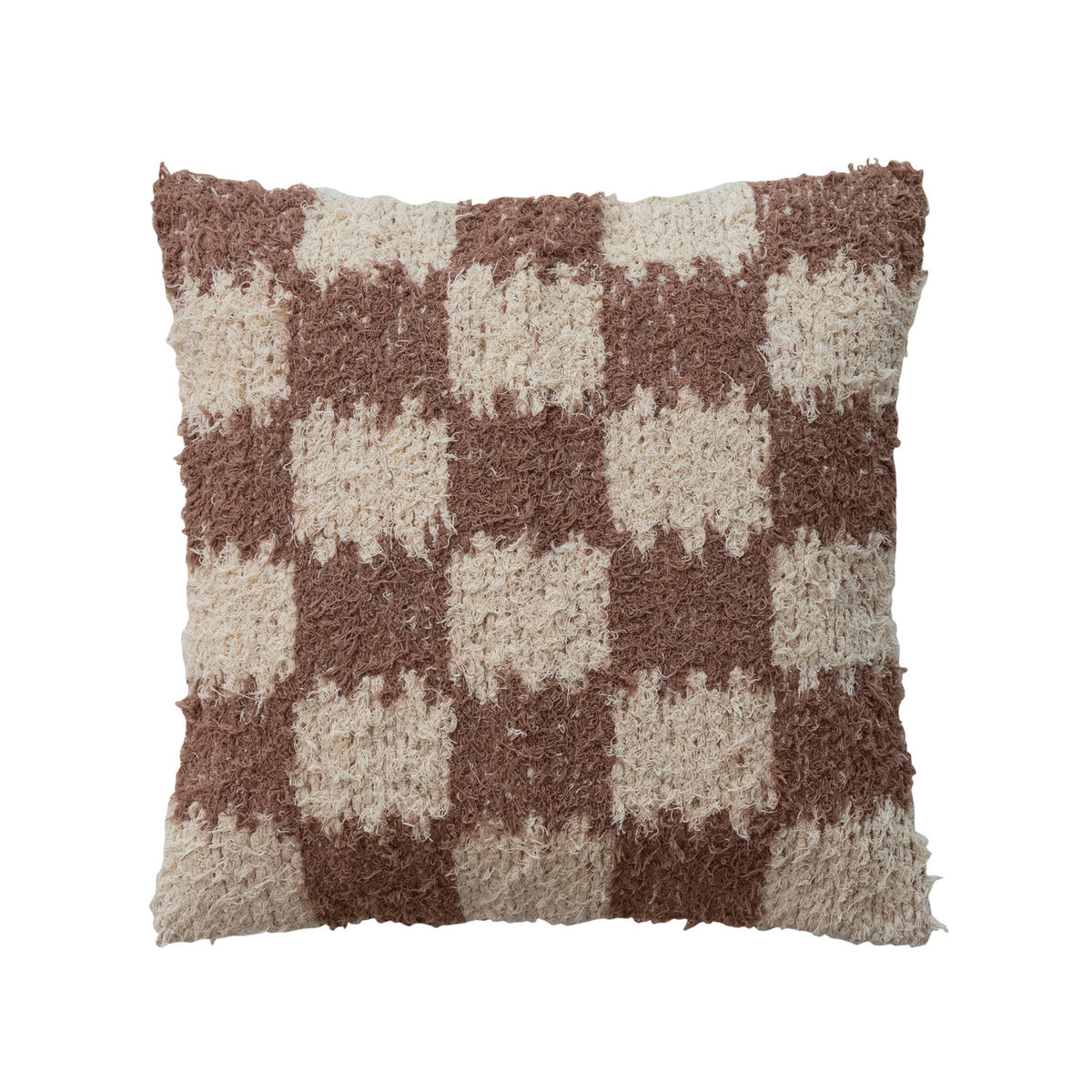 20" Square Cotton Slub Pillow with Check Pattern