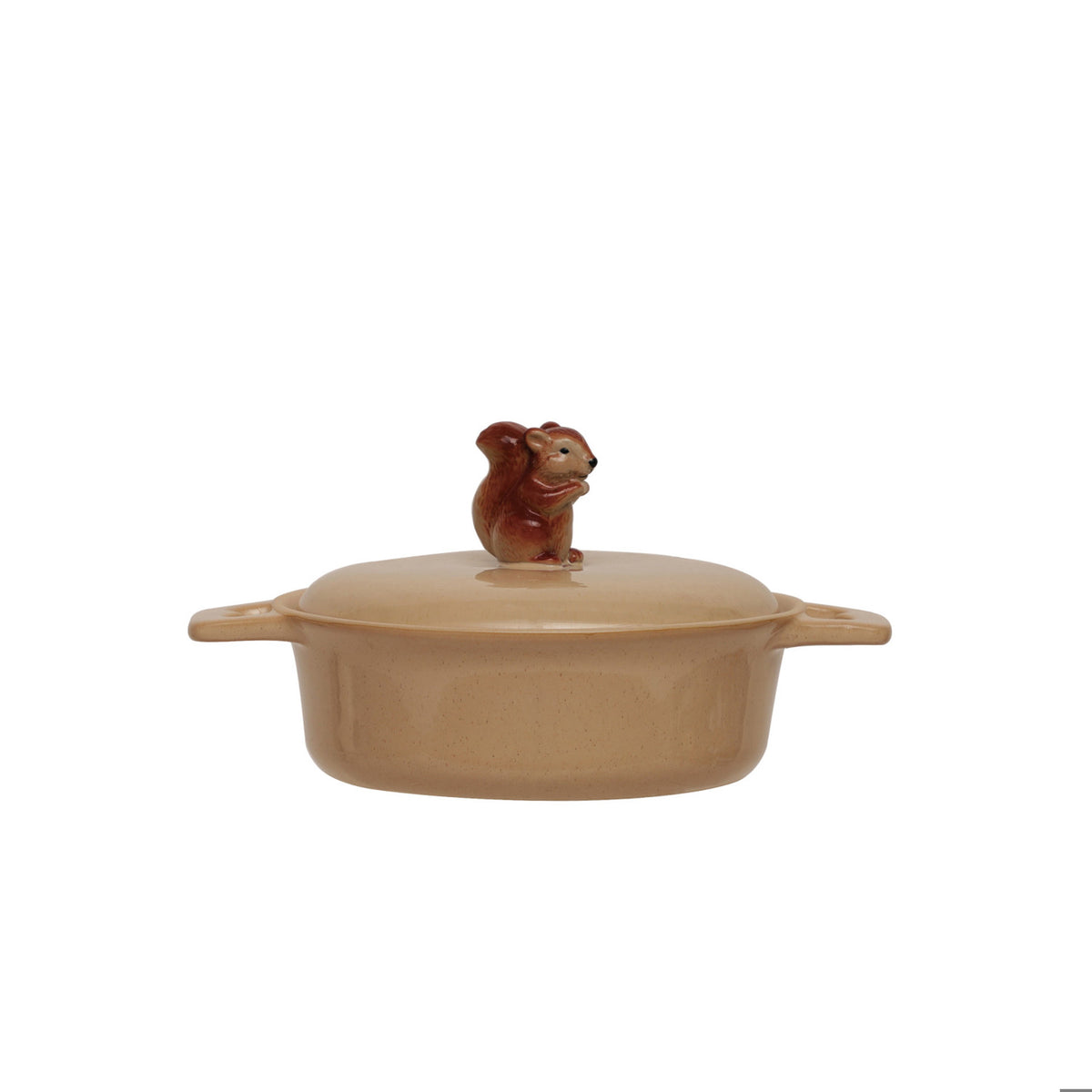 2 Cup Stoneware Baker with Squirrel Finial & Handles