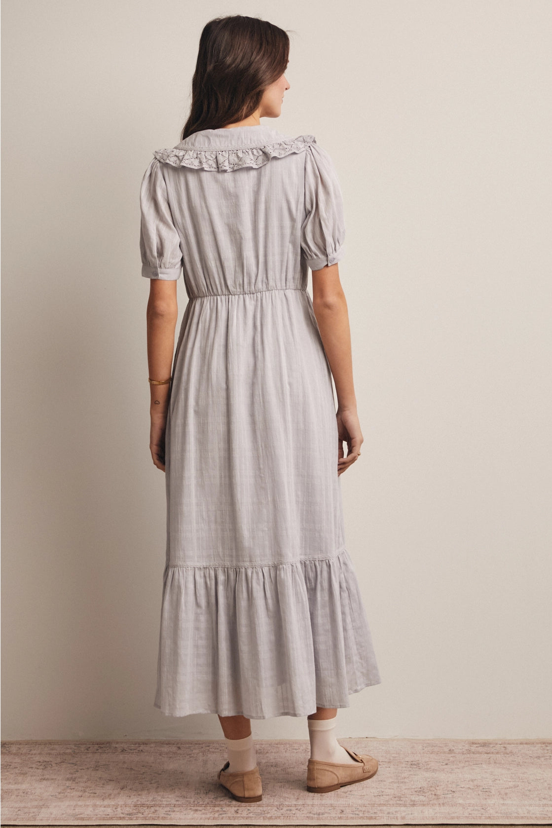 Embroidered Ruffle Collared Maxi Dress