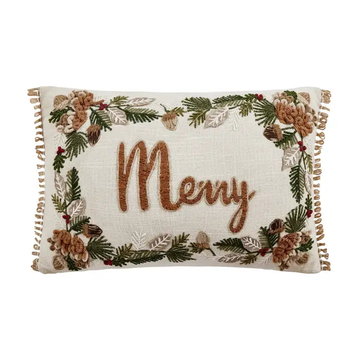 Merry Embroidered Pillow
