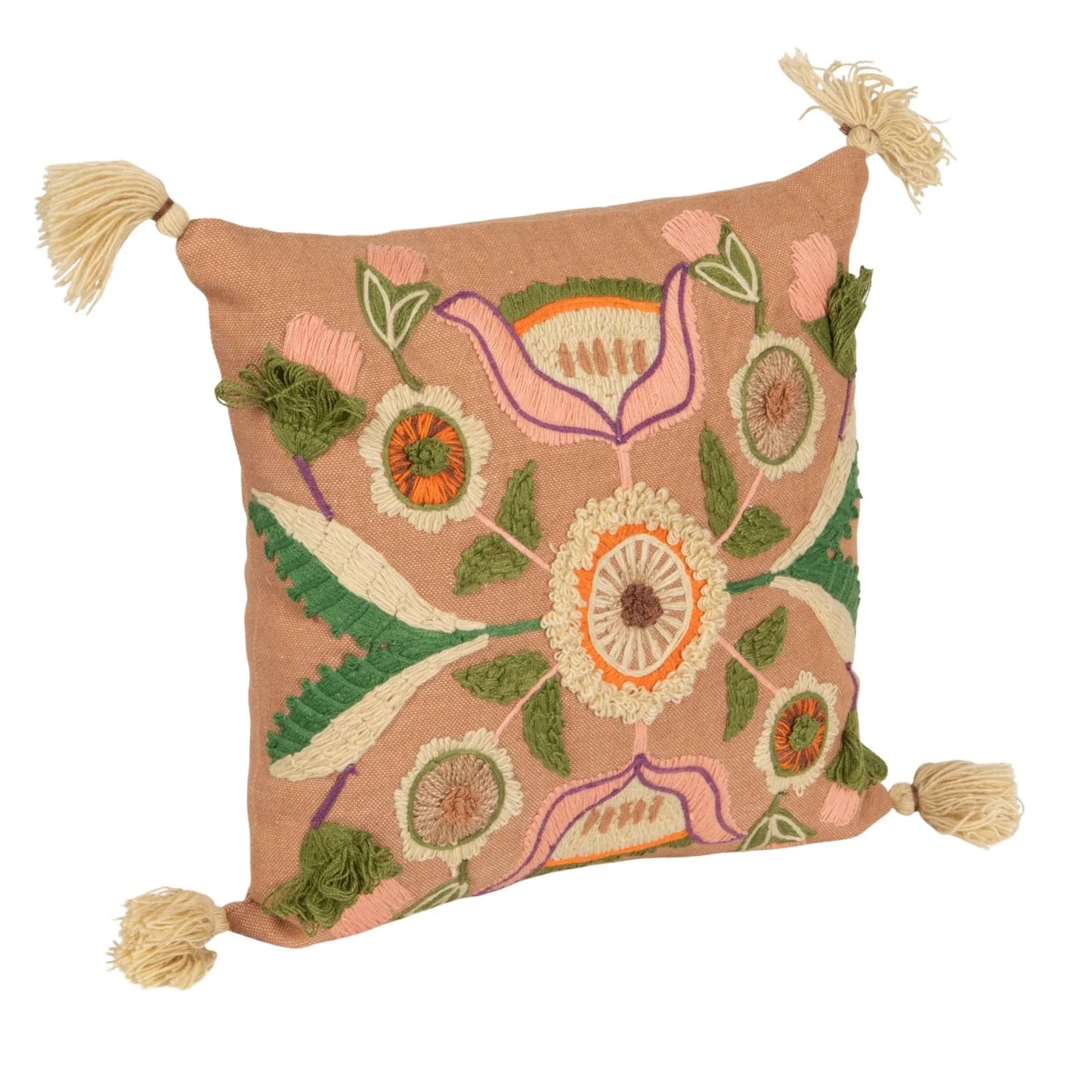 18" Square Fabric Indoor/Outdoor Pillow with Embroidered Design